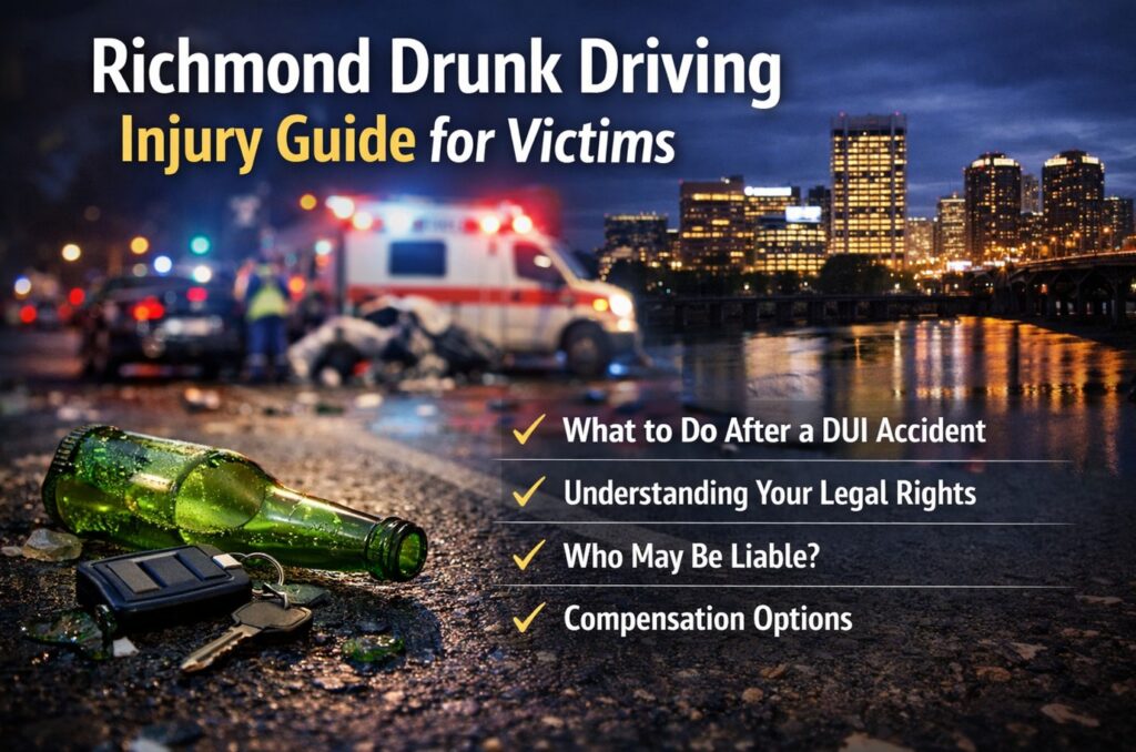 Richmond drunk driving accident scene with emergency response and victim injury guide information