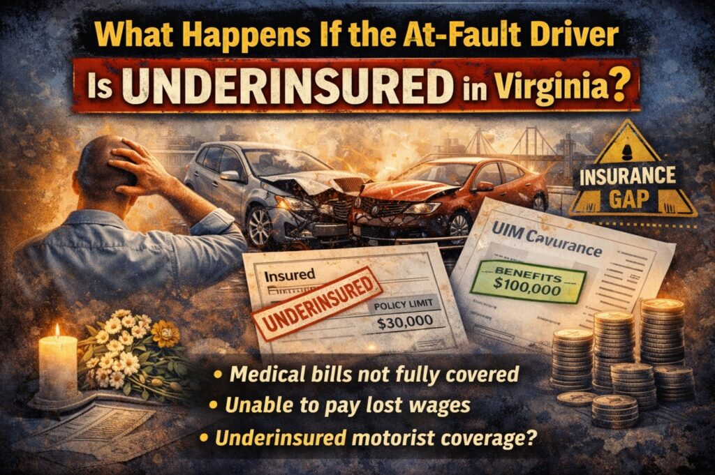 Car accident involving underinsured driver with insurance documents showing coverage gap and UIM claim concept